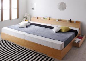 棚・コンセント・収納付き大型モダンデザインベッド マルチラススーパースプリングマットレス付き ワイドK300(S×3)