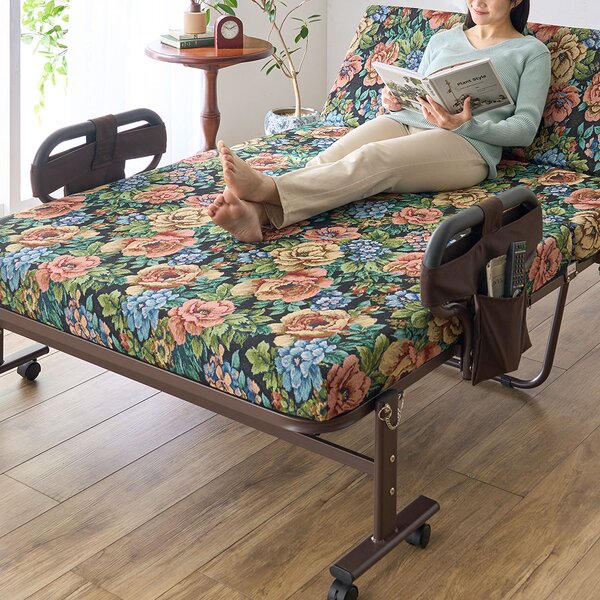 寝心地が選べる手動ベッド 花柄 硬質ショートセミシングル 組立品