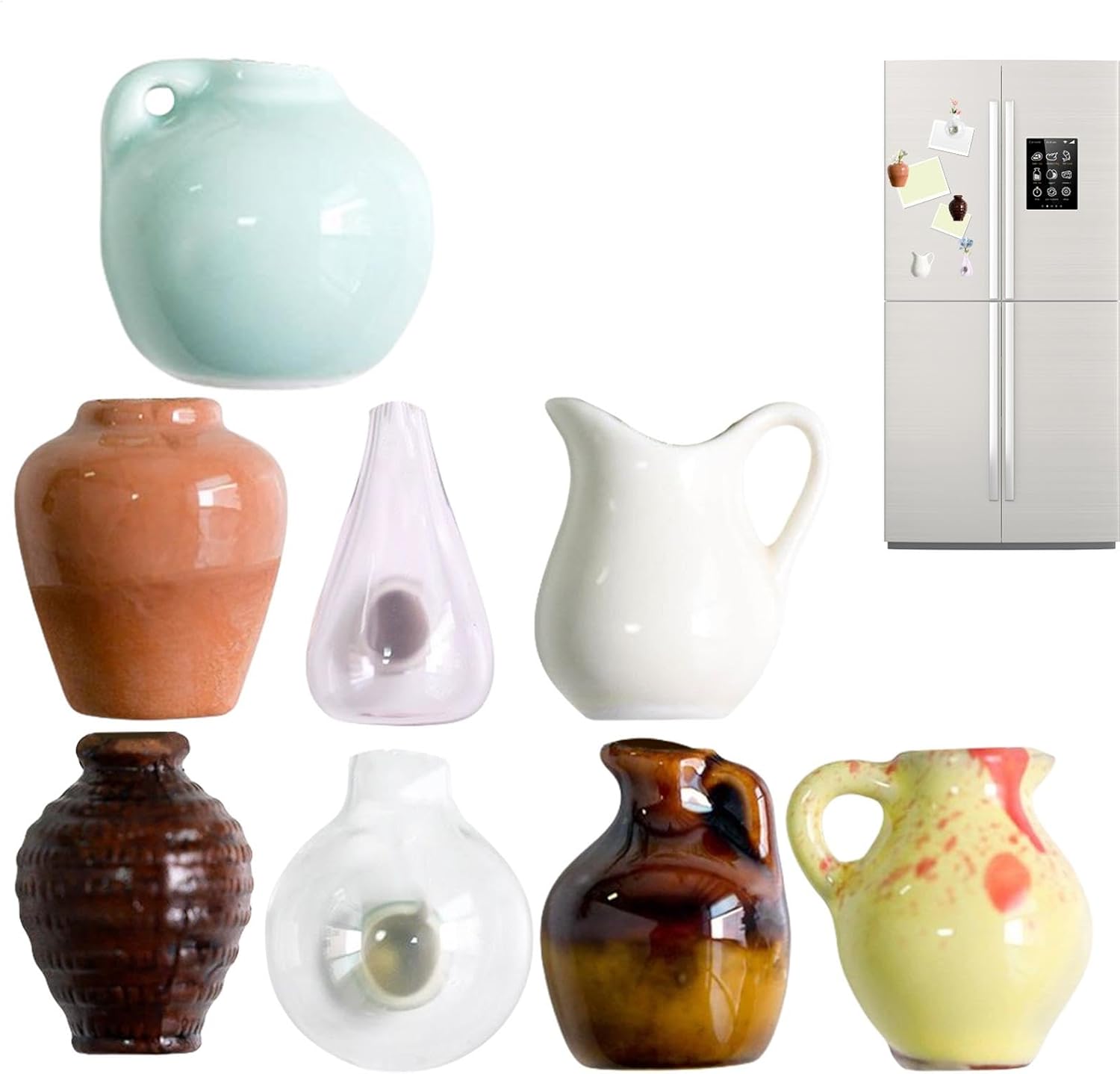 ミニマグネット花瓶 セラミック花瓶 冷蔵庫やエアコン用のマグネットステッカー 小さな装飾用植物スタンド（0.79〜1.18インチ） 家の装飾に適しています