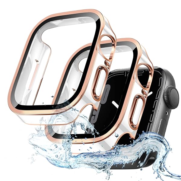 【2枚】 対応 Apple Watch ケース Series SE2/SE/6/5/4 アップルウォッチ カバー PC素材 防水カバー メッキ加工 Apple Watch カバー 全面保護 二重構造 アップルウォッチ ケース ガラスフィルム 一体型