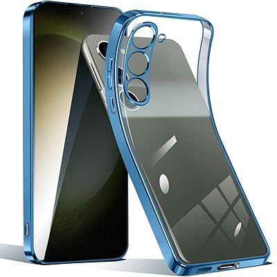 Galaxy S23 ケース 透明 ギャラクシーS23 クリア 5G SC-51D SCG19 スマホケース 耐衝撃 MIL規格取得 TPU 衝撃吸収 薄型 軽量 メッキ加工 ソフト 人気 保護カバー (ブルー)