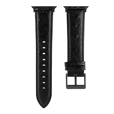 レザーバンド、オーストリッチダーマトグリフスタイルベルト、Apple Watch 10/9/Ultra 2/SE/8/7[2024]に対応 (46mm/45mm/44/49mm,黒)