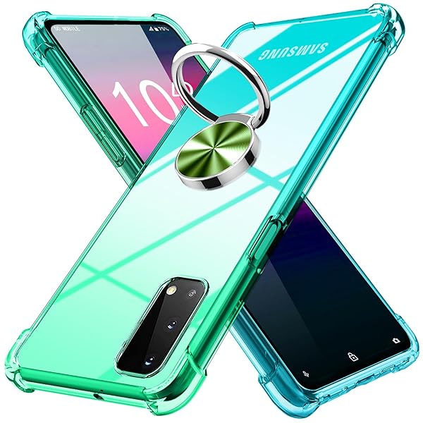Galaxy S20 5G 用 ケース リング付き クリア SC-51A/SCG01 用 薄型 グラデーション色 ケース 軽量 tpu 耐衝撃 スマホケース 透明 米軍MIL規格取得 おしゃれ 黄変防止防塵一体型 人気 車載ホルダー ギャラクシー S